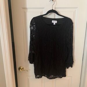 Long Sleeve Black Top with Black Lace Overlay